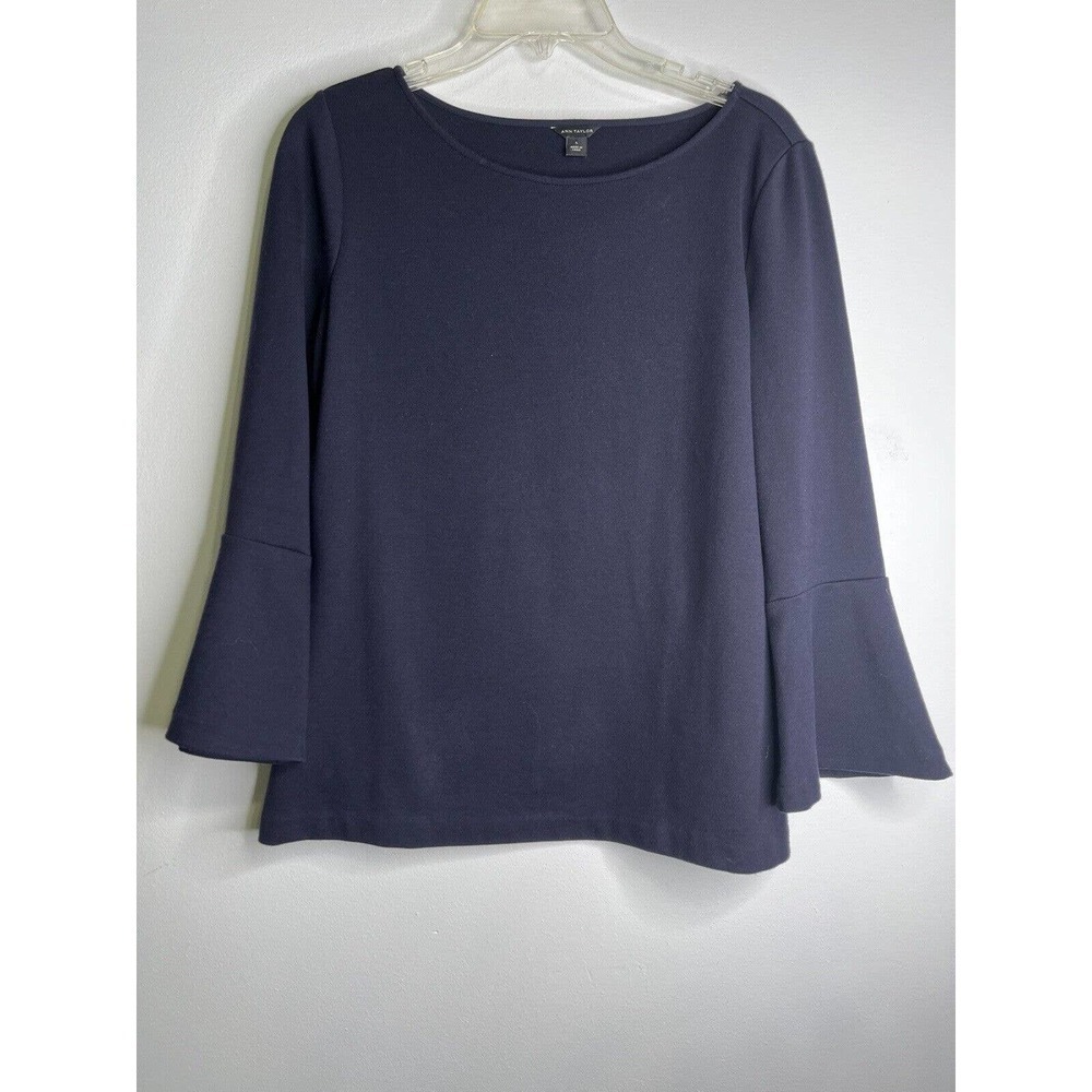 𝅺Ann Taylor Pullover Knit Top Shirt 3/4 Bell Sleeve Large Cotton Spandex
